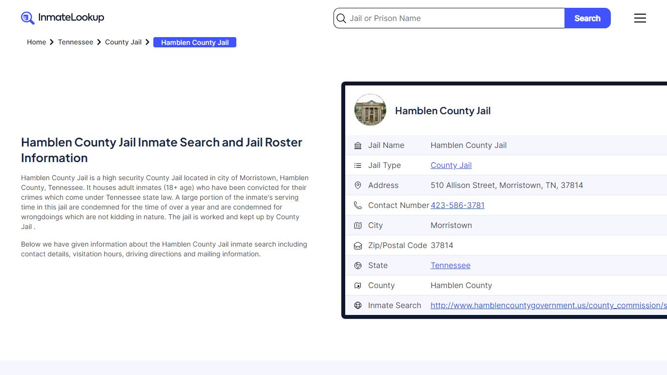 Hamblen County Jail Inmate Search - Morristown Tennessee - Inmate Lookup