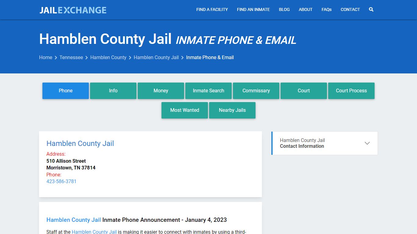 Inmate Phone - Hamblen County Jail, TN - Jail Exchange